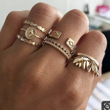 Docona 6 pçs boho árvore folha abertura anéis de dedo para as mulheres ouro cor geométrica metal junta anel conjunto festa jóias anillos 9484 2024 - compre barato