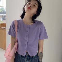 Fashion New O-neck Button Short Section Exposed Navel Knitted Short-sleeved T-shirt Cardigan 2020 2024 - buy cheap