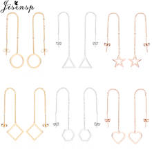 Korean Fashion Geometric Drop Earrings Women Stianless Steel Threader Earrings Long Tassel Chain Dangle Earings Jewelry Gifts 2024 - buy cheap