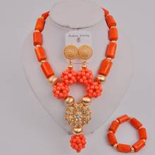 Conjunto de joyería para mujer 12-K-03, collar de Coral de boda africana con cuentas de Coral nigeriano naranja a la moda 2024 - compra barato