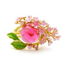 New Fashion Gold Flower Rings for Women Jewelry Cute/Romantic Cherry Blossoms Crystal Pink Ring Girl Valentine's Day Accessories 2024 - buy cheap