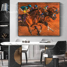 Embolish-Cuadros de arte de pared de Deportes de Carreras de Caballos de acuarela para sala de estar, carteles de decoración del hogar, pinturas al óleo en lienzo HD, 1 pieza 2024 - compra barato