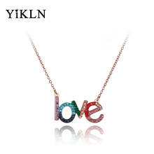 YiKLN Rose Gold Stainless Steel Colorful CZ Crystal LOVE Choker Necklaces For Women Girls Trendy Charm Pendant Necklace YN19185 2024 - buy cheap