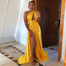 Gold Yellow Long Satin Formal Evening Dress One Shoulder Pleats Sexy High Side Split Prom Party Gowns 2021 Robe De Soiree 2024 - buy cheap