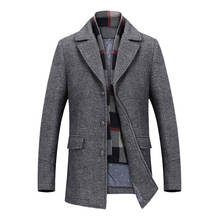 New Winter Woolen Coat Men's High-quality Wool Jacket Casual Slim Scarf Woolen Coats Men Fashion Thick Cotton Trench/Overcoat 2024 - купить недорого