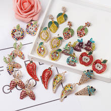 Wholesale JUJIA Boho Cute Crystal Stud Earrings Trendy Women Fruit Apple Rhinestone Brincos Earrings Bijoux Jewelry Gift 2024 - buy cheap