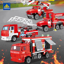 Fire fighting Rescue Vehicle Building Blocks City Technical Ladder Fire Truck Firefighter Figures Mini DIY Model Bricks Boy Toys 2024 - buy cheap