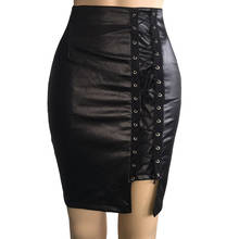 Falda de cuero de PU para mujer, minifalda de tubo con cremallera, longitud hasta la rodilla y cintura alta, a la moda 2024 - compra barato