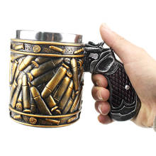 Tazas de pistola Revolver, tazón de pistola de acero inoxidable con munición, balas redondas, regalo de Navidad y Halloween 2024 - compra barato