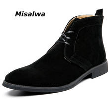 Misalwa botas masculinas britânicas de camurça falsa de cano alto, primavera, tamanho grande 38-48, sapatos elegantes para homens 2024 - compre barato