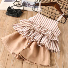 2021 New Baby Girls Kids Clothes Sets Summer Girls Striped Ruffles Sleeveelss Cami Dress Tops and Wide Leg Shorts Casual Outfits 2024 - buy cheap