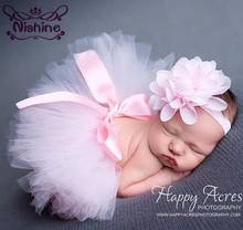 Платье-пачка Nishine для новорожденных, шифоновый комплект с повязкой на голову с цветами, подарок на день рождения для девочек, реквизит для фотографии, детские платья, одежда принцессы 2024 - купить недорого