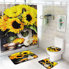 Bathroom Mat Set Non-slip Pastoral Sunflower Butterfly Bath Mat Shower Curtain Floor Mat Washable Bathroom Toilet Rug 2024 - buy cheap