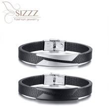 SIZZZ-pulsera de cuero de microfibra curvada para hombre, brazalete oblicuo de acero inoxidable, tendencia europea y americana, 2020 2024 - compra barato