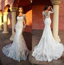 Custom Made Lace Mermaid Wedding Dresses Long Sleeve White Wedding Gown Sexy Vintage 2021 Bride Dress Robe de mariage 2024 - buy cheap