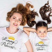 Camiseta mãe e filha, princesa, mãe e filha, manga curta, para família, crianças, meninas, 1 peça 2024 - compre barato