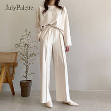 JulyPalette Fashion Casual Two Piece Tracksuit Set Women Loose O-neck Tops Elastic Waist Wide Leg Pants Suit Female Sets 2021 2024 - buy cheap