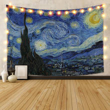 Laeacco-tapiz de pared con imagen de cielo estrellado de Van Gogh, tapiz de tela colgante, decoración para sala de estar y dormitorio, se puede personalizar 2024 - compra barato