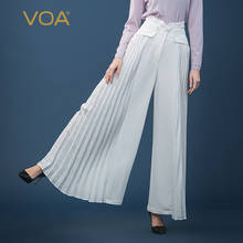 VOA-pantalón clásico de seda para mujer, pantalón largo y elegante de pierna ancha, con pliegue de órgano blanco, costura Jacquard, cintura alta, un botón, K1227 2024 - compra barato