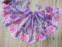 5Yards/lot 18CM Wide Pink/Purple Flower Embroidery Mesh Lace Trim Lace Fabric for DIY Clothes Dress Underwear LSHB1112 2024 - buy cheap