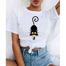 Camiseta con estampado de gato para Mujer, remera divertida para Mujer, playeras con estampado Kawaii de dibujos animados, ropa urbana para Mujer 2024 - compra barato