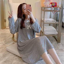 Spring Autum Women Print Sleep Dress Milk Silk Long Sleeve Ruffle Nightgown Ladies Princess Nightdress Sweet Home Wear 2024 - buy cheap