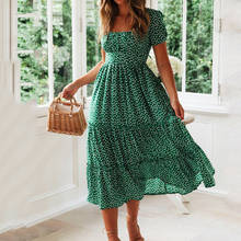 Женское платье с пышными рукавами, летнее Повседневное платье с квадратным вырезом и зеленым цветочным принтом, длинные винтажные платья, одежда 2020 2024 - купить недорого