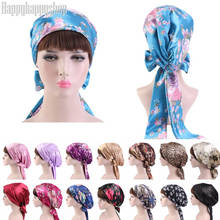 Luxury Satin Bowknot Headscarf Night Sleeping Cap Long Tail Head Wrap Hair Cover Turban Floral Bandanas African Muslim Hijab 2024 - buy cheap