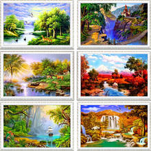 new full Diy diamond painting kit 3D cross stitch Square Diamond embroidery Autumn Scenic Brudge Diamond Mosaic Crafts 2024 - buy cheap