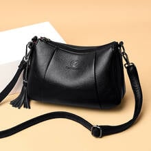 Bolso cruzado de piel auténtica con borlas para mujer, bandolera de hombro de cuero suave con retales, a la moda, novedad 2024 - compra barato