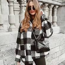 TEELYNN Black White Plaid Overshirt Jacket For Women 2020 vintage Autumn Winter Warm Coat Casual Boho Long Sleeve tweed Outwear 2024 - buy cheap