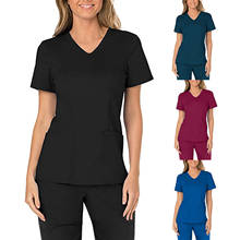 Uniforme informal de manga corta con cuello en V para mujer, uniforme de trabajo de enfermería, blusa de bolsillo de Color sólido, pielegnniarski q5 2024 - compra barato
