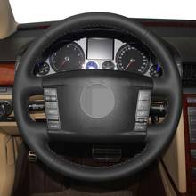For Volkswagen VW Touareg Phaeton 2002 2003 2004 2005 2006-2008 2009 2010 Black Genuine Leather Car Steering Wheel Cover 2024 - buy cheap