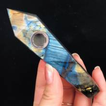 Natural Labrador minerals Quartz Smoking Pipe Crystal Stone Obelisk Wand Point Cigars Pipes Healing With Metal Filter 2024 - buy cheap