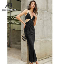 Платье AEL женское атласное с жемчугом, пикантное вечервечерние элегантное облегающее черное платье с вырезами, одежда 2020 2024 - купить недорого
