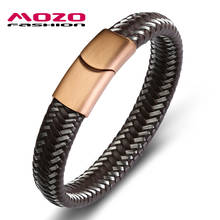 Fashion Men Steel Wire & Leather Braided Rope Bracelet Stainless Steel Magnetic Clasp Bangle Male Jewelry PS2112 2024 - buy cheap