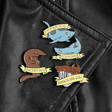 Broches esmaltados de tiburón para coleccionistas, insignias de Vida Marina azul y marrón con cita de palabras divertidas, broches de solapa para bolsa de camisa, joyería 2024 - compra barato