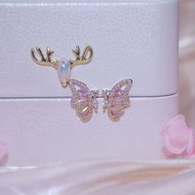 14K Gold Plated AAA Cubic Zircon Crystal Butterfly Stud Earrings for Women Cute Pink Earrings 2024 - buy cheap