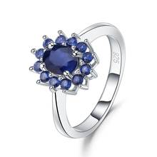 Женское кольцо из серебра 925 пробы, классическое кольцо с натуральным голубым драгоценные камни-сапфиры, с цветами, вечерние ювелирные украшения, 1,89ct 2024 - купить недорого