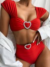 Женский сексуальный купальник, Раздельный комплект, купальник с высокой талией, красный купальный костюм с подкладкой, пляжная одежда, Женский костюм бикини, наряды 2024 - купить недорого