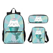 3Pcs/Set Portfolio School Bags For Boys Girls Fashion Cool Animal Mermaid Unicorn 3D Printing Backpacks Bookbag Mochila Escolar 2024 - buy cheap