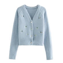 Xitimeao  Women 2021 Fashion Floral Embroidered Knitted Cardigan Sweater Vintage V Neck Long Sleeve Female Outerwear Chic Tops 2024 - buy cheap