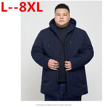 5XL плюс 6XL размер 8XL 4XL новая Толстая зимняя мужская брендовая одежда теплое пальто с капюшоном мужская верхняя качественная черная однотонная куртка-парка 2024 - купить недорого