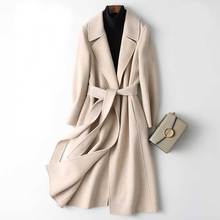 Женское кашемировое длинное пальто, элегантное шерстяное пальто с отложным воротником и поясом, дизайнерское теплое зимнее пальто 2021 2024 - купить недорого