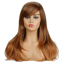 Perucas onduladas longas para a mulher sintética brown misturando perucas com franja onda natural cabelo resistente ao calor diário cosplay cabelo 2024 - compre barato