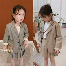 Girls Plaid Leisure Suits spring  Autumn  Kids Baby Clothes 2-6yrs Older Children  Girl Single Breasted Coat with Pleated Skirt 2024 - buy cheap