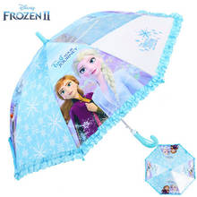 Disney-paraguas de encaje Frozen2 para niño y niña, sombrilla con diseño de princesa de 5-17 años, estampado 3D, sol y lluvia, mango largo bonito, Academy 2024 - compra barato