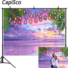 Capisco-telón de fondo de playa y mar para fotografía, luces de palmera en el mar, atardecer, fiesta de boda, accesorios de estudio fotográfico 2024 - compra barato