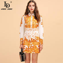 LD LINDA DELLA Runway Fashion Autumn Vintage Suit Women's Puff Sleeve Printed Shirt And High Waist Mini Skirt Two Pieces Set 2024 - buy cheap