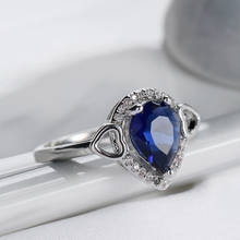 Cute Love Heart Royal Blue Zircon Stone Engagement Rings For Women Bridal Wedding Accessories Crystal Ring Female Finger Bands 2024 - buy cheap